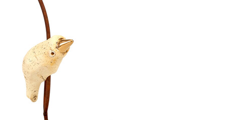 Bird on branches (isolated on white background), layout postcard