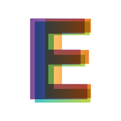 Letter E in overlay color transparency style isolated on white background. Alphabet folded from different retro colors. Jpeg illustration