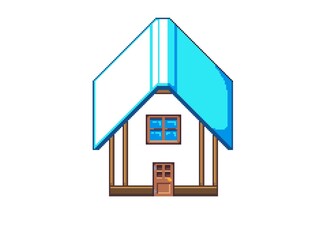 Pixel Art Cabin with Snow Roof Illustration