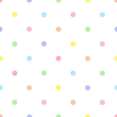 Rainbow seamless polka dot pattern, vector illustration. Seamless pattern with pastel colorful rough circles. Kids pastel rainbow geometric background