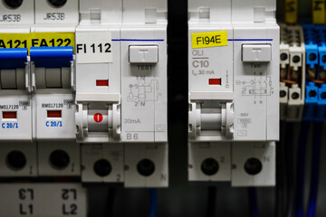 Detail of a circuit breaker in a switchboard.