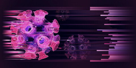 Abstract background with viral cell polygon mesh and blurred lines. Novel Coronavirus 2019 - NCOV. Virus Covid -19.