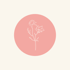 Abstract floral story highlight cover. Feminine flower logo for social media, hand drawn icon boho style. Vector illustration