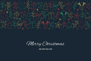 Christmas background with ornaments. Design of Xmas greeting card. Vector