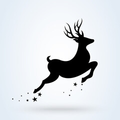 Christmas deer. illustration black silhouette reindeer isolated on white background. simple modern icon design illustration.