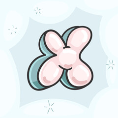 Cartoon pink bubble letter X. Vector kids illustration font