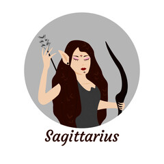 Sagittarius zodiac sign. Elven girl with bow and arrow.
