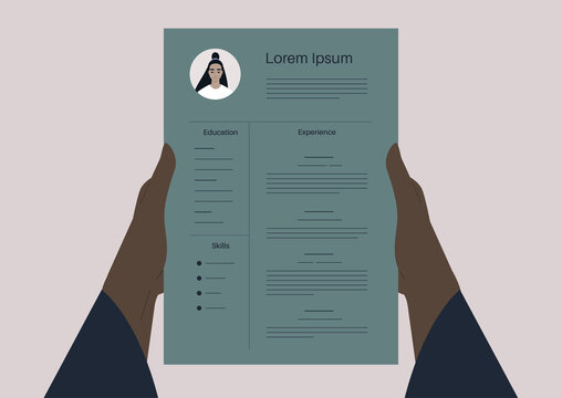 CV Template, A Personal Perspective View Of Hands Holding A Resume, Employment Process Concept