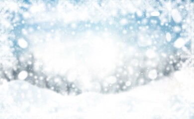 sky and pine trees abstract background blurred. white snowflakes bokeh winter for Christmas new year blurred beautiful . winter time and snow space for your decoration