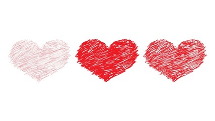 Red hearts made of strokes. Pale and bright heart from romantic lines sketches love and Valentines day design in vector festive style.