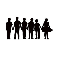 children hand in hand, silhouette vector