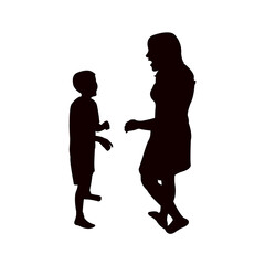 a girl and boy making chat, silhouette vector