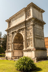 Fototapeta na wymiar The Arch of Trajan (Italian: Arco di Traiano) is an ancient Roman triumphal arch in Benevento, southern Italy. It was erected in honour of the Emperor Trajan across the Via Appia