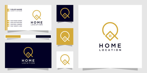 Fototapeta na wymiar Home location logo with line art style and business card