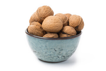 Many walnuts in studio close up