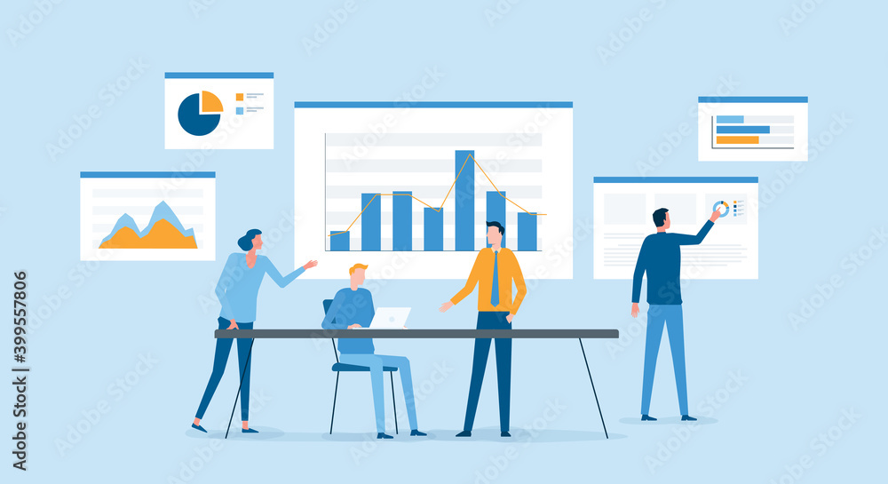 Aufkleber flat vector group business team meeting for planning business marketing concept and analytics financ
