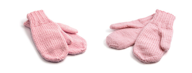 Pink mittens isolated on white background