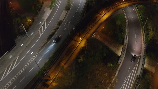 Bird's Eye View of Traffic in motion at Night 