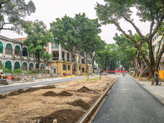 Guangzhou/china-25 Aug 2019:Shamian island under construction in  Guangzhou city beside the pearl...