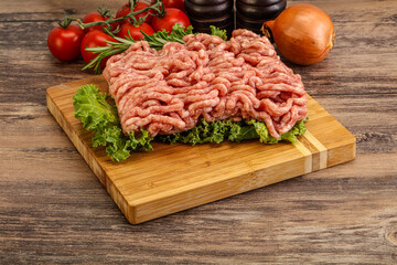 Raw pork minced meat over board