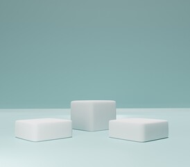 3D Render of Abstract,white cube Composition,Podium. And Minimal Studio Copy Space. Futuristic Interior Backdrop for Landing Page, Showcase, Product Presentation.