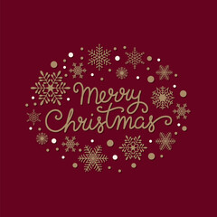 Merry Christmas lettering template. Greeting card, invitation with snowflakes. Vector illustration.