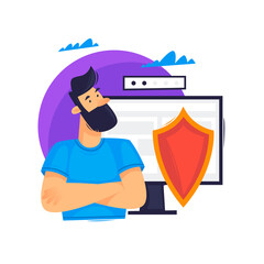 Data protection, cyber security. Flat design vector illustration.
