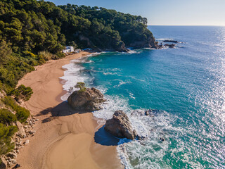 aerial photograph of cove boadella in lloret de mar spain europe drone canyelles