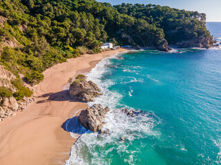 aerial photograph of cove boadella in lloret de mar spain europe drone canyelles