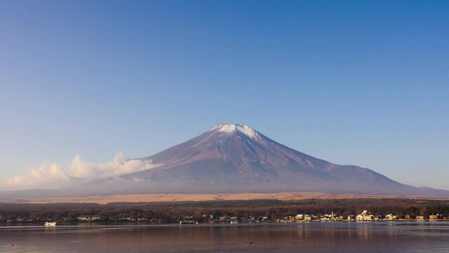 朝の山中湖越しの富士山のハイパーラプス動画
