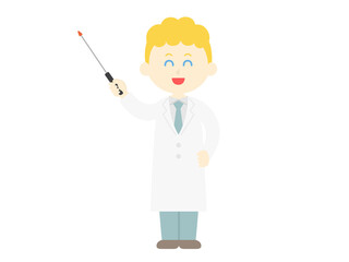 指し棒で解説する白人医師のイラスト