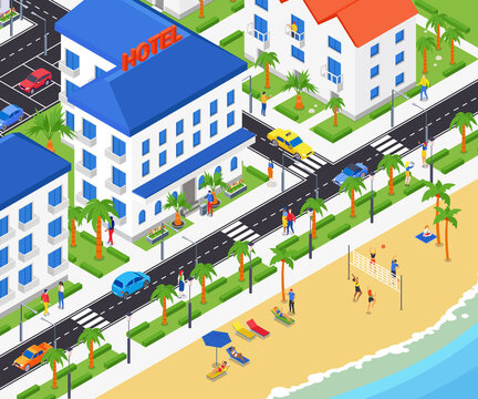 Coastal city - modern vector colorful isometric illustration