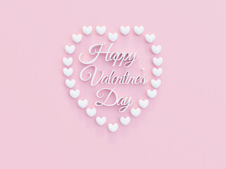 Heart shape formed with little cute hearts enclosing happy valentines day text in studio over a pink background