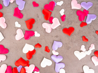 Colorful silk hearts, close up