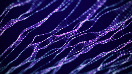 Abstract background with connection dots and lines. Futuristic dynamic wave. Science background with DNA. Technology illustration. 3d rendering.