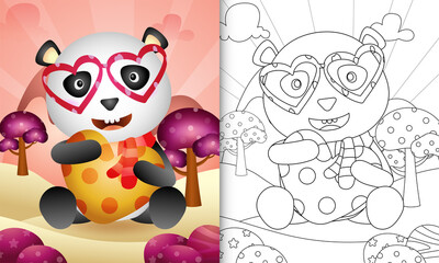 coloring book for kids with a cute panda hugging heart themed valentine day