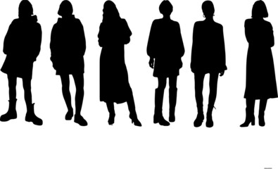 Vector silhouette front view of ladies, perfect to include in your Autocad or Photoshop projects, renders, sketches or plans.