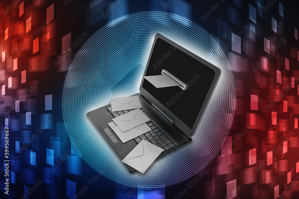 Poster 3d rendering laptops with mail envelops