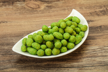 Spicy wasabi peanuts in the bowl