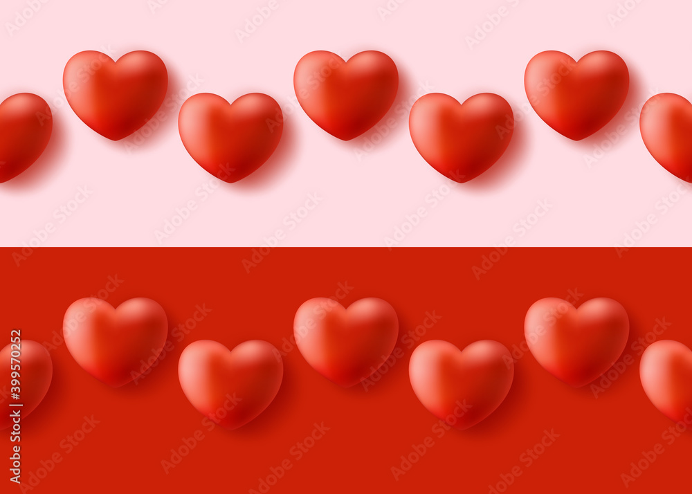 Poster seamless pattern with realistic 3d heart. happy valentine day realistic 3d heart seamless pattern. r