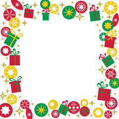 Fototapeta na wymiar Christmas card template with space for text. Square frame made of decorations.