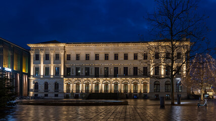 Obraz premium Historical buildings illuminated in German winter twilight
