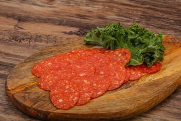 Italian spycy pepperoni sausage slices