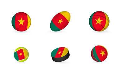 Fototapeta premium Sports equipment with flag of Cameroon. Sports icon set.