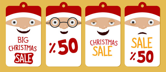 Christmas sale tags with Santa cartoon concept.To see the other vector Christmas sale tag illustrations , please check Christmas collection.