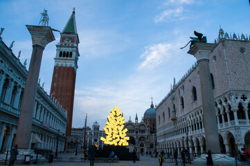 Christmas tree in San Marco square during Covid-19 pandemic