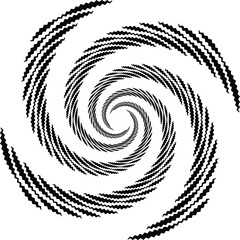 Dotted, dots, speckles abstract concentric circle. Spiral, swirl, twirl element.Circular and radial lines volute, helix.Segmented circle with rotation.Radiating arc lines.Cochlear