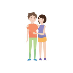 happy young couple smiling, colorful design