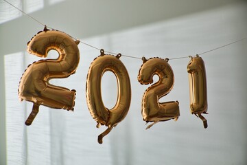 New Year's 2021 Balloons Hanging Indoors