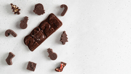 Chocolate bar 2021 with chocolate cow. Chocolate figures. Color of the year 2021
